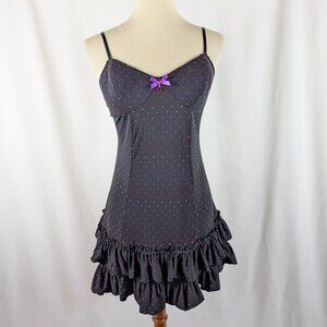 Victoria's Secret Black Polka Dot Ruffled Nightie Chemise Lingerie Sexy Sz 36C